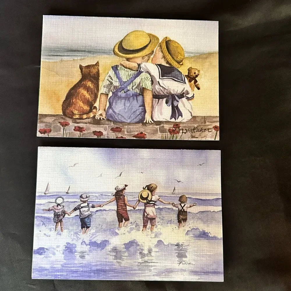 Faye Whittaker Edwardian Style Seaside Scene Print Greetings Cards w envelopes